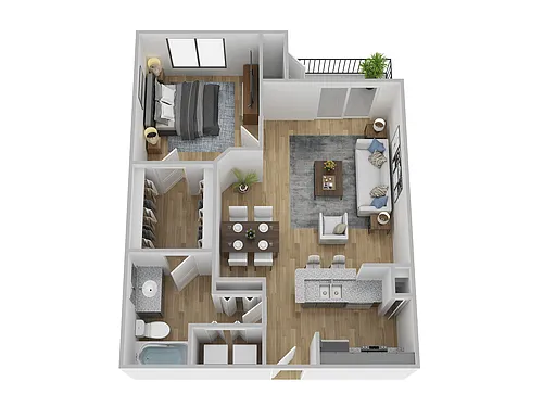 Floor plan 1 Bed, 1 Bath B (80% Income Restricted)