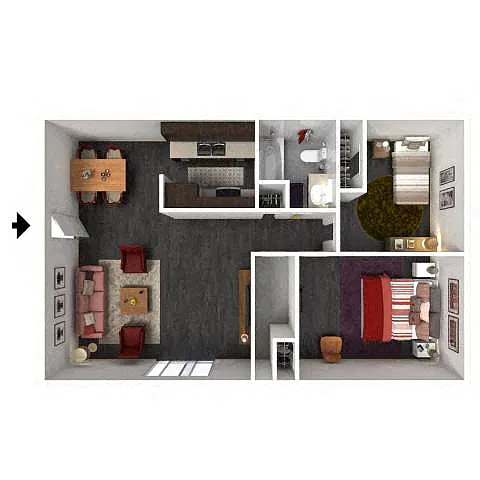 Floor plan 2 Bed, 1 Bath - 947 SF