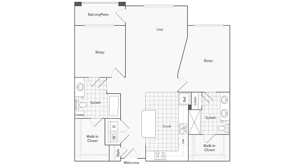 Floor plan 2 Bed 2 Bath Washer Dryer A