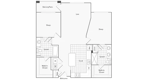 Floor plan 2 Bed 2 Bath Washer Dryer A