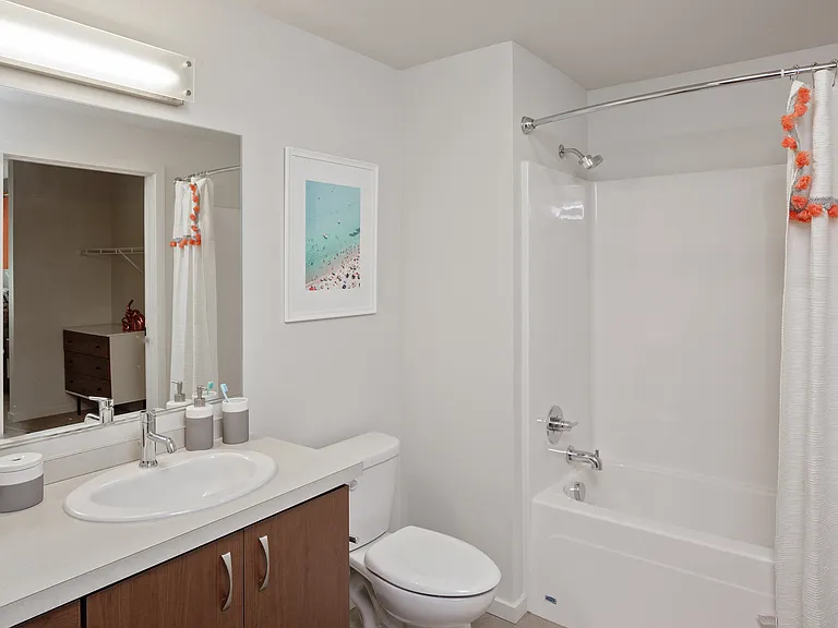 Grant Park village bathroom shot of shower and sink