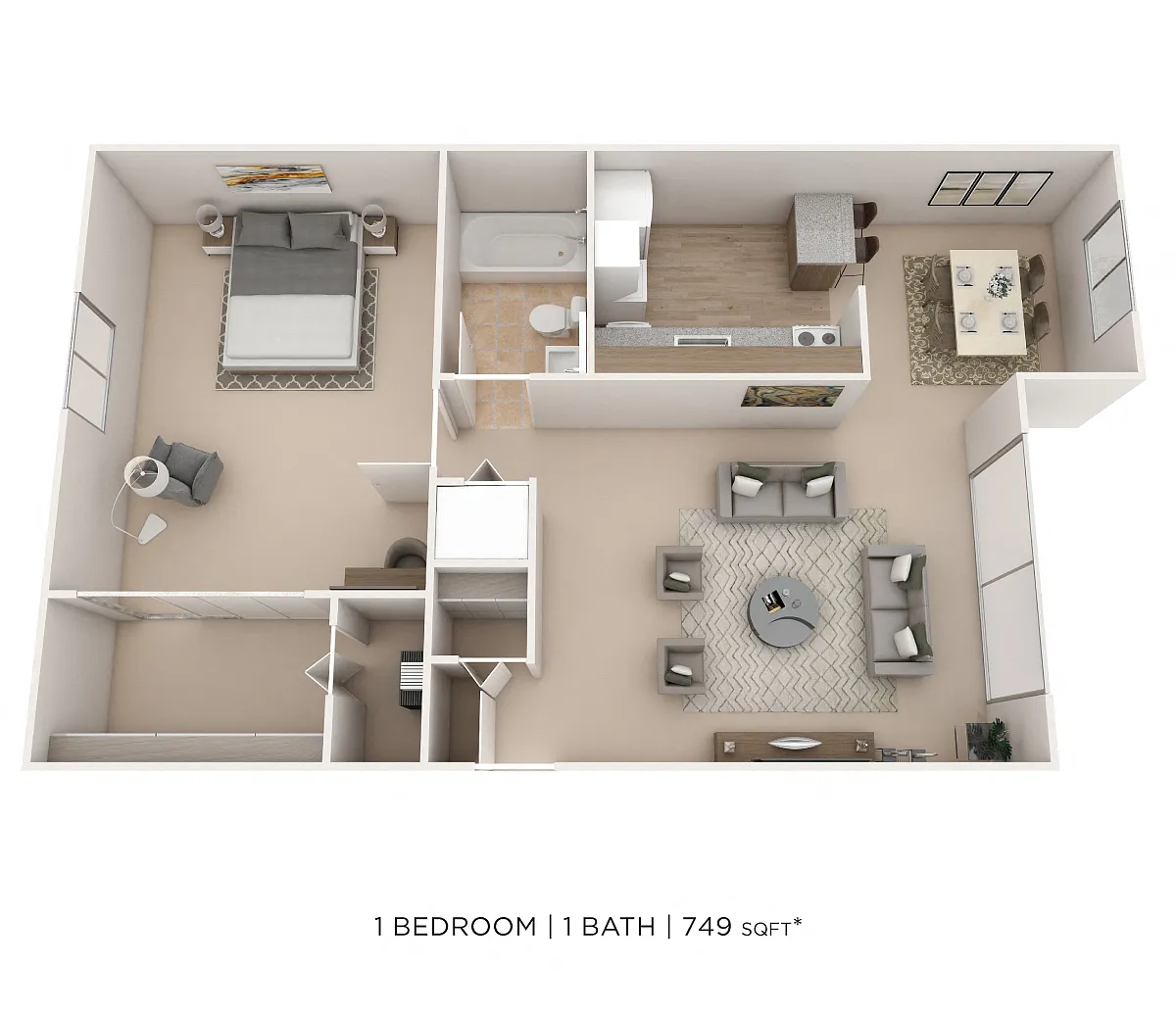 Floor plan One Bedroom- 749 sqft