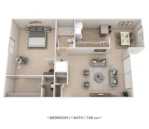 Floor plan One Bedroom- 749 sqft