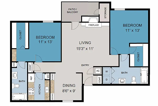 Floor plan 2 Bedroom 2 Bathroom
