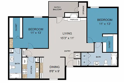 Floor plan 2 Bedroom 2 Bathroom