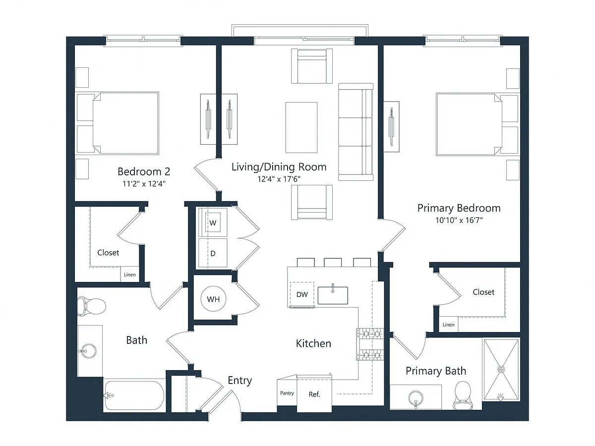 Floor plan C2M2 | 2 Bed | 2 Bath