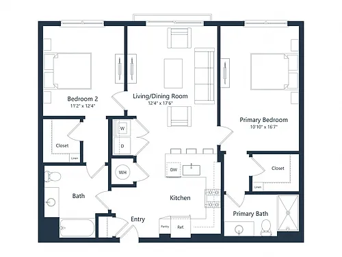 Floor plan C2M2 | 2 Bed | 2 Bath