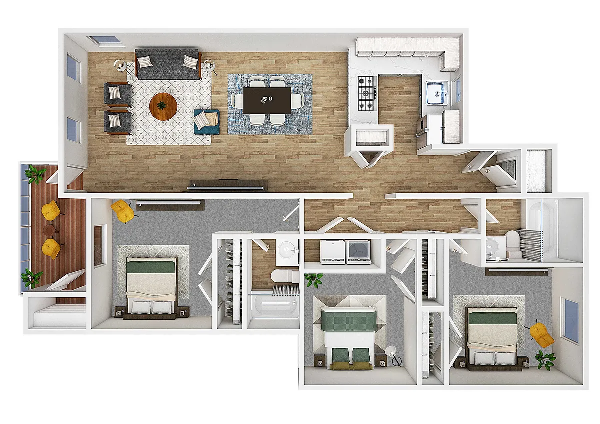 Floor plan 3BD, 2BTH F