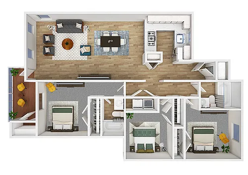 Floor plan 3BD, 2BTH F