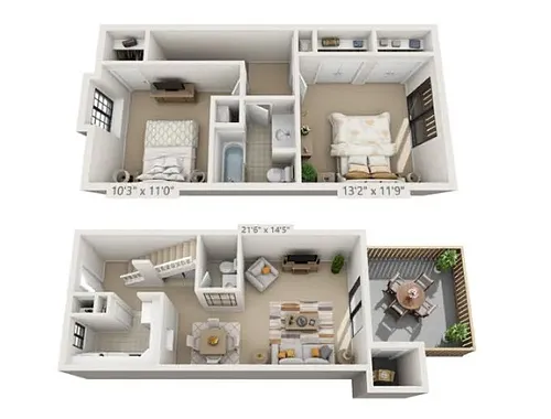 Floor plan 2 BR 1.5 BTH Townhome