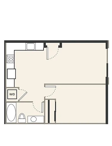 Floor plan D 1 bed, 1 bath