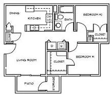 Floor plan 2 Bedroom 1 Bath