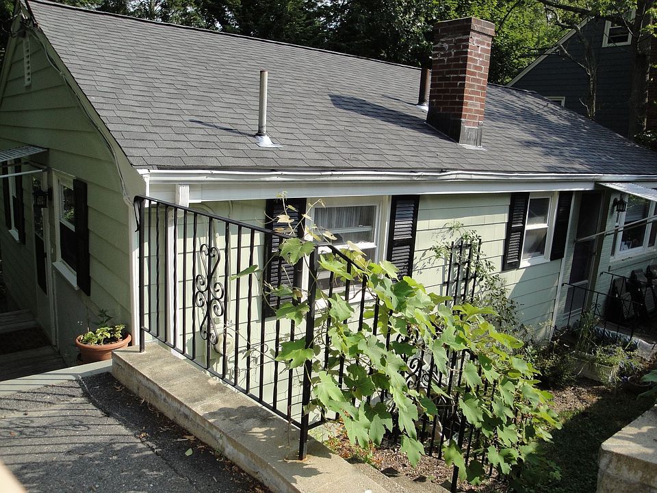 Front of Ranch Style Home - Light Green with Black Shutters