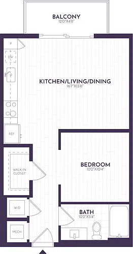Floor plan Jr. 1 Bed/1 Bath-ST