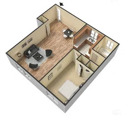 Floor plan 1 Bed 1 Bath 850 Sq. Ft.