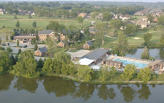 Aerial view of club and pool