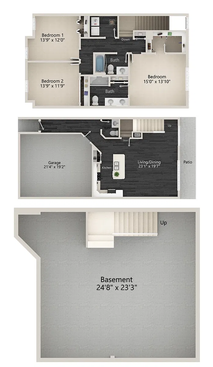 Floor plan 3 Bedroom Townhome