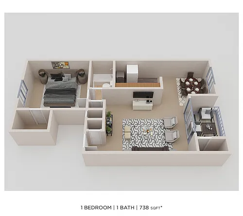 Floor plan One Bedroom - 738 sqft