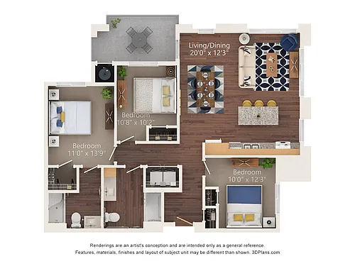 Floor plan Three Bedroom - 3AA (Wheelchair Accessible)