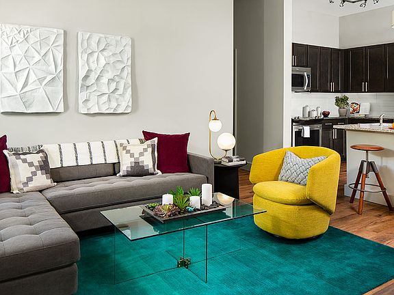 Apartment Living Room with wood Flooring.