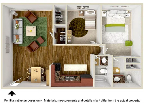 Floor plan 2 Bedroom 1 or 1 1/2 Bath