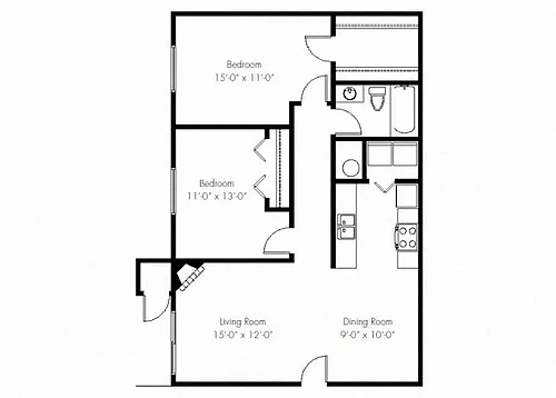 Floor plan 2 Bedroom 1 Bath