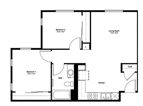 Floor plan 2 Bed 1 Bath B