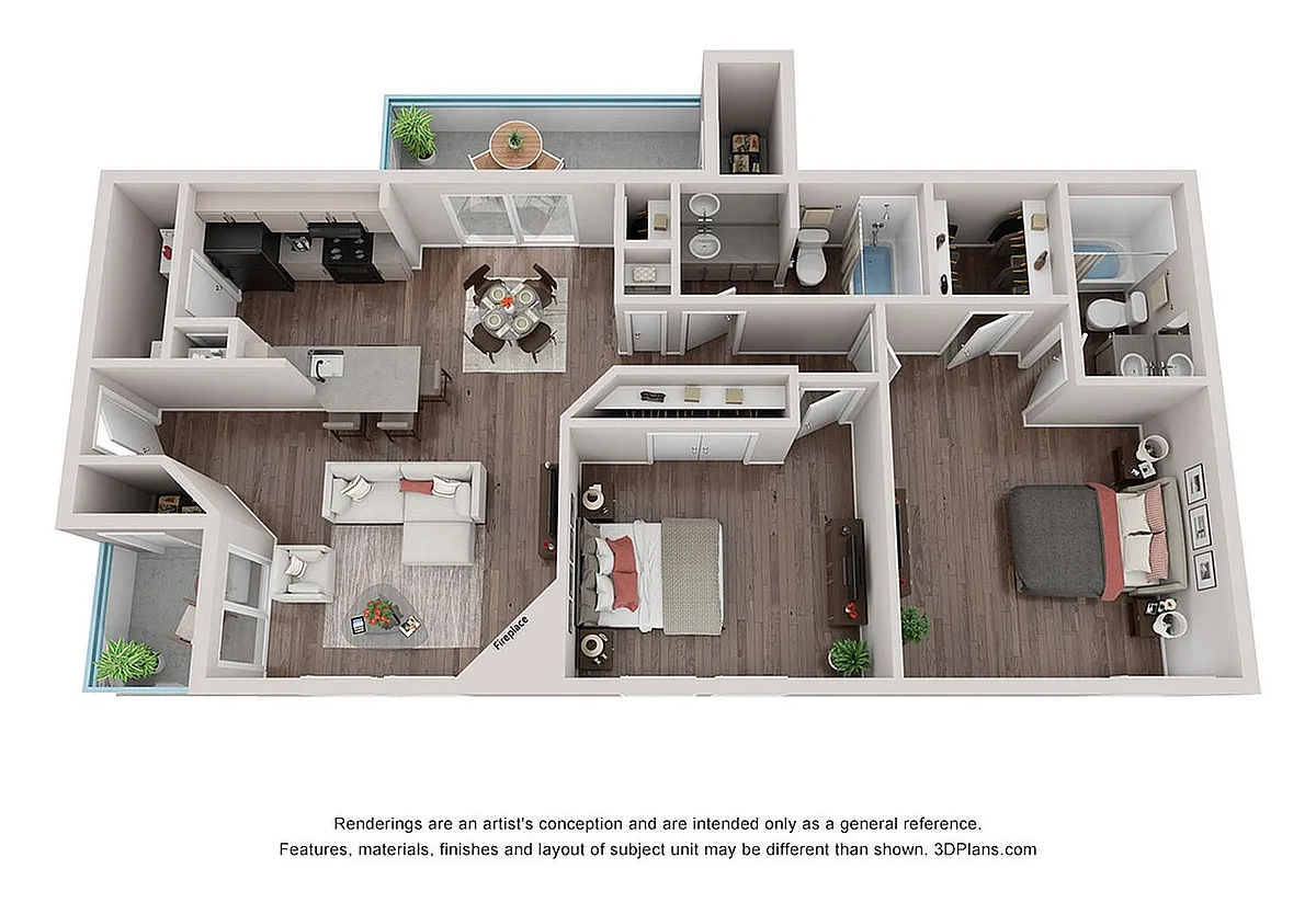 Floor plan 2 Bedroom 2 Bath (Renovated)