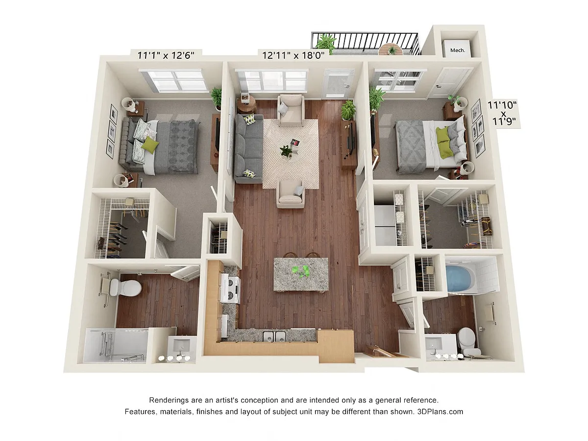 Floor plan Two Bedroom - C (Wheelchair Accessible)