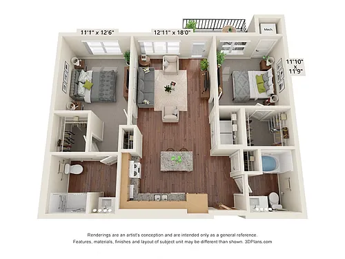 Floor plan Two Bedroom - C (Wheelchair Accessible)