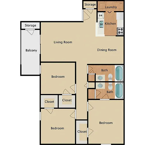 Floor plan 3 Bedroom 2 Baths