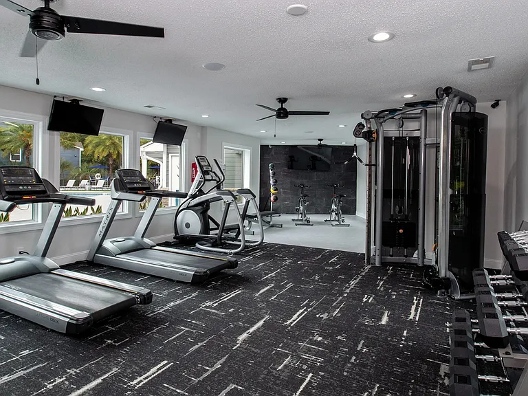 Welcome to our expansive fitness center at Emerson Isles, your round-the-clock wellness destination. From versatile weight machines to spin bikes, treadmills, free weights, and more, we've got all the tools for a comprehensive workout.
