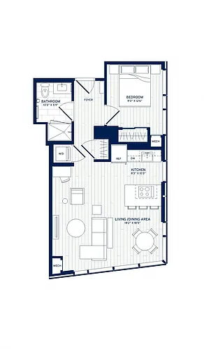 Floor plan 1 Bed/1 Bath-D5