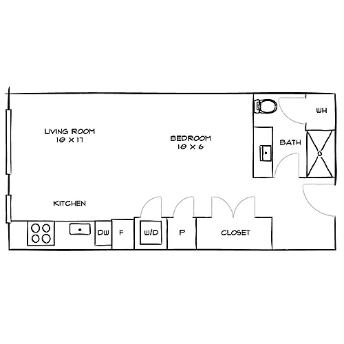 Floor plan Frontier ED Jr. 1-Bed