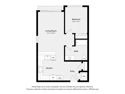 Floor plan One Bedroom B02A