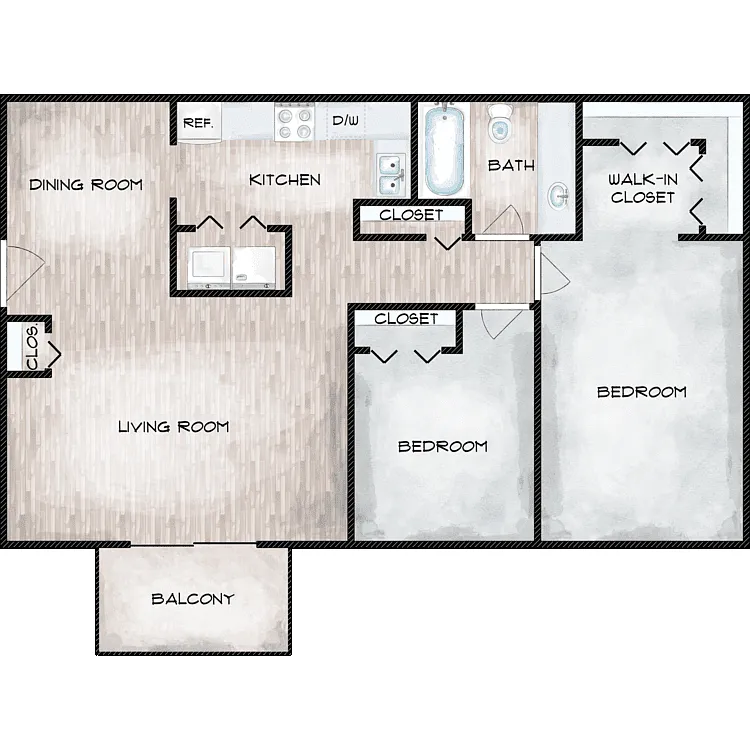 Floor plan 2 Bed 1 Bath