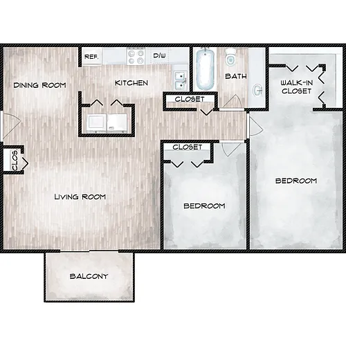 Floor plan 2 Bed 1 Bath