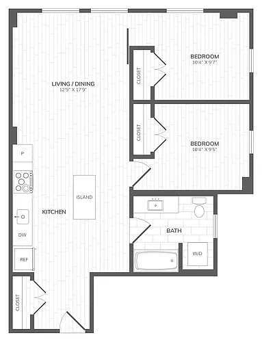 Floor plan 2 Bed - 1 Bath