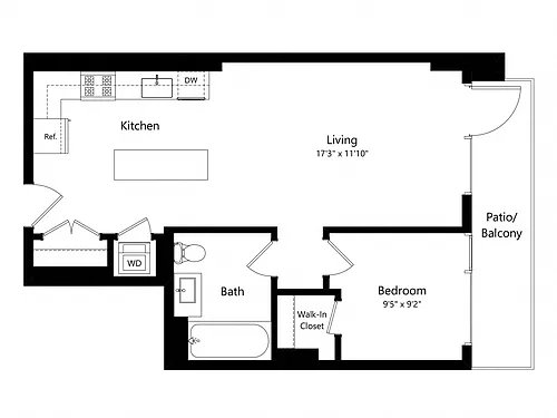 Floor plan 1 Bedroom - 1 Bath | A09