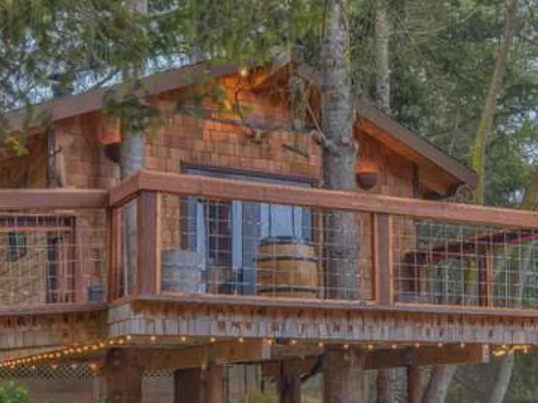 Treehouse on property with bathroom