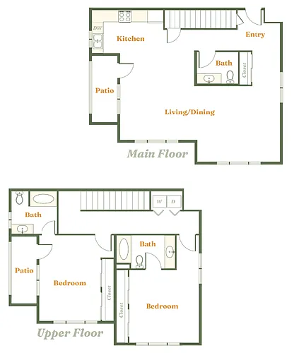 Floor plan 2 Bedroom 2.5 Bath Townhome (D)