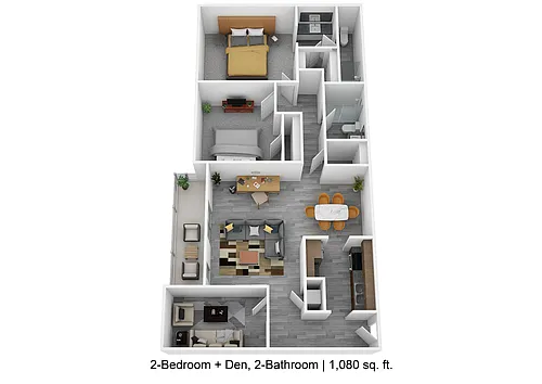 Floor plan 2BR/2BA +Den Renovated