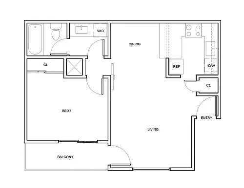 Floor plan One Bedroom One Bath