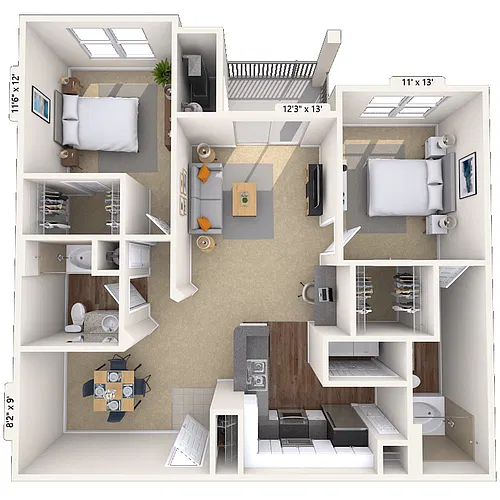 Floor plan Traditional 2x2 1101-1137 SF