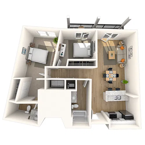 Floor plan Traditional 2x2 945-976 SF