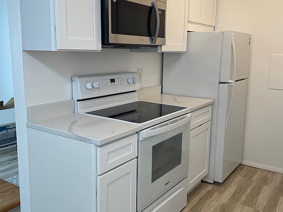 Range, fridge, microwave