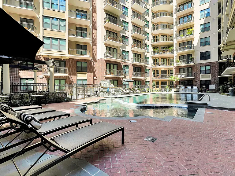 Refreshing water and poolside shade.