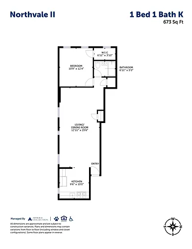 Floor plan 1 Bed 1 Bath K