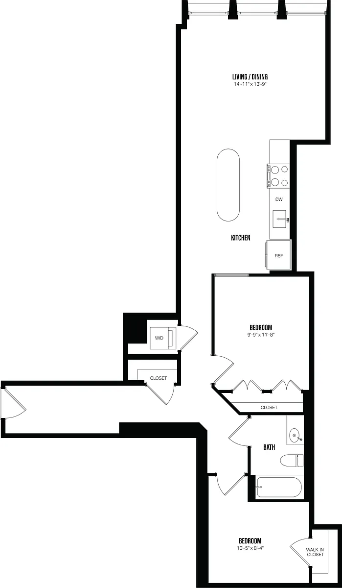 Floor plan Junior 1 Bed/1 Bath Den-D1