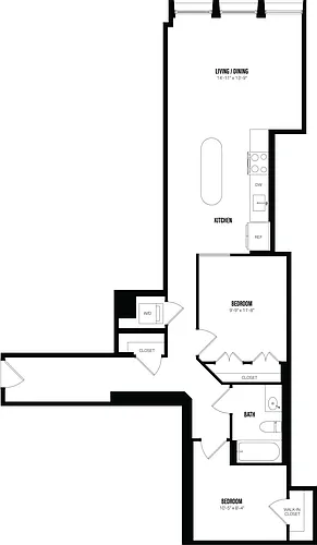 Floor plan Junior 1 Bed/1 Bath Den-D1